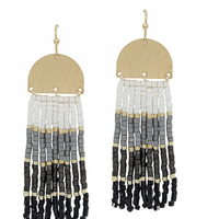Multi Color Block Seed Bead Tassel Earrings