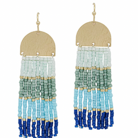 Multi Color Block Seed Bead Tassel Earrings