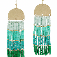 Multi Color Block Seed Bead Tassel Earrings