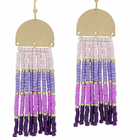 Multi Color Block Seed Bead Tassel Earrings