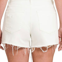 Zenana - Mid Rise Raw Hem White Denim Shorts