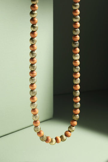 Wood & Metal Beaded Necklace