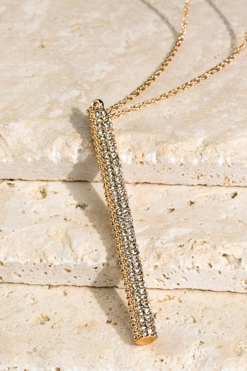 Long Pave Bar Pendant Necklace