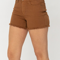 Judy Blue - Mid Rise Brown Garment Dyed Cut Off Shorts