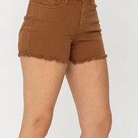 Judy Blue - Mid Rise Brown Garment Dyed Cut Off Shorts