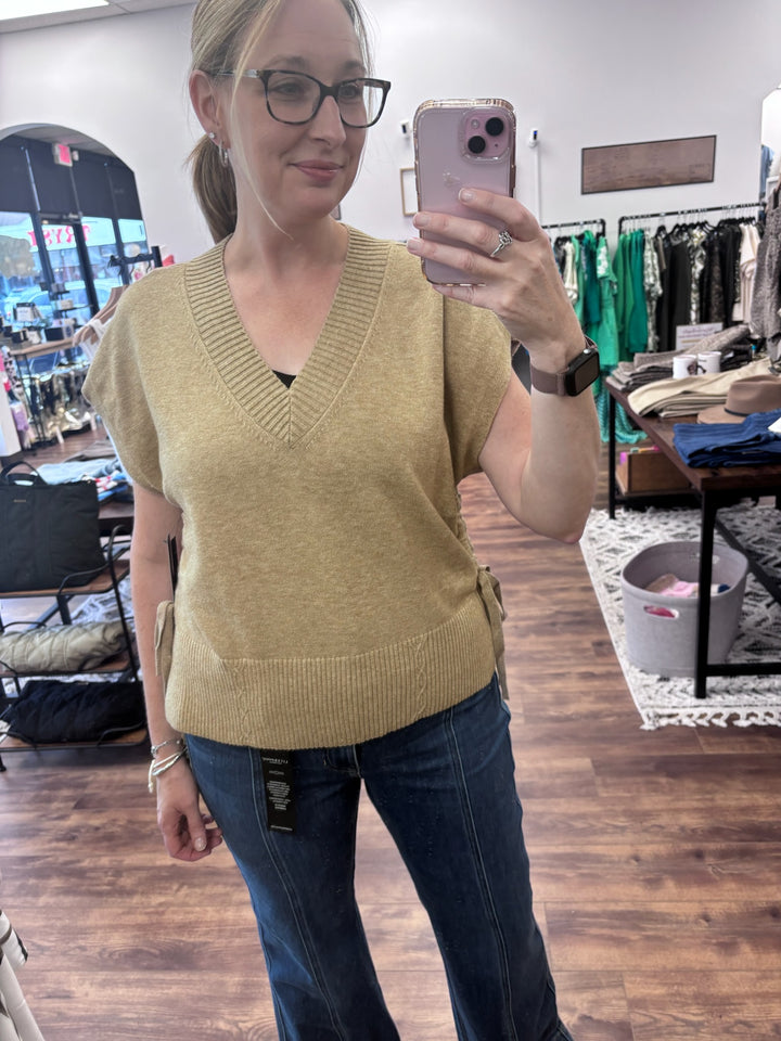 Liverpool - V-Neck Dolman Sweater with Ties - Khaki