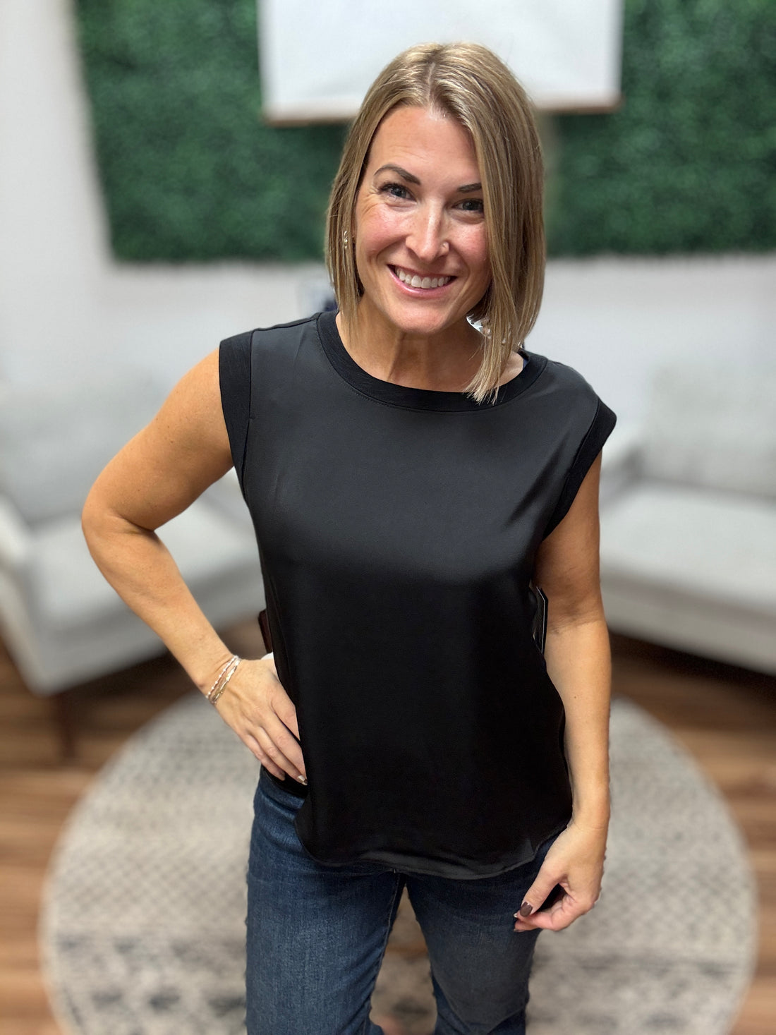 Liverpool - Sleeveless Woven Knit Top - Black