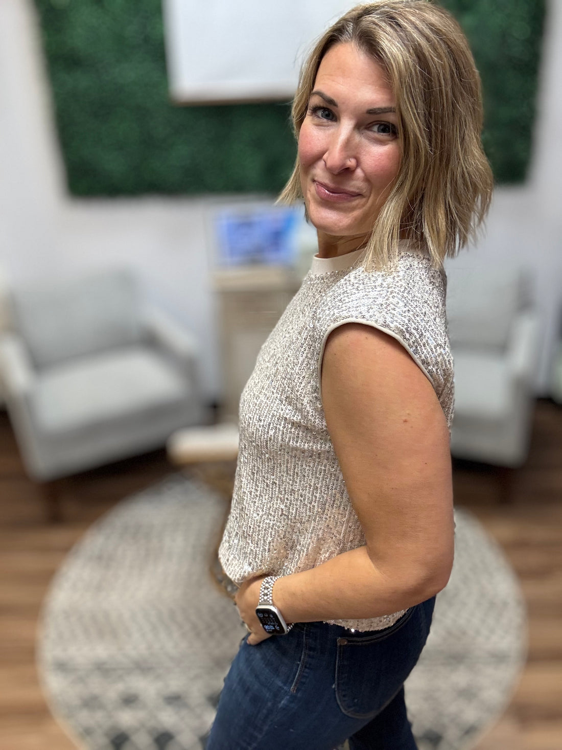 Sequin Bubble Muscle Tank - Champagne