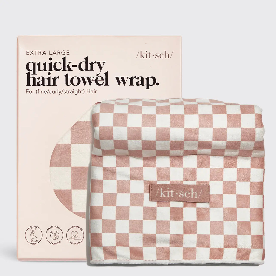 Terracotta Checkered XL Hair Towel Wrap