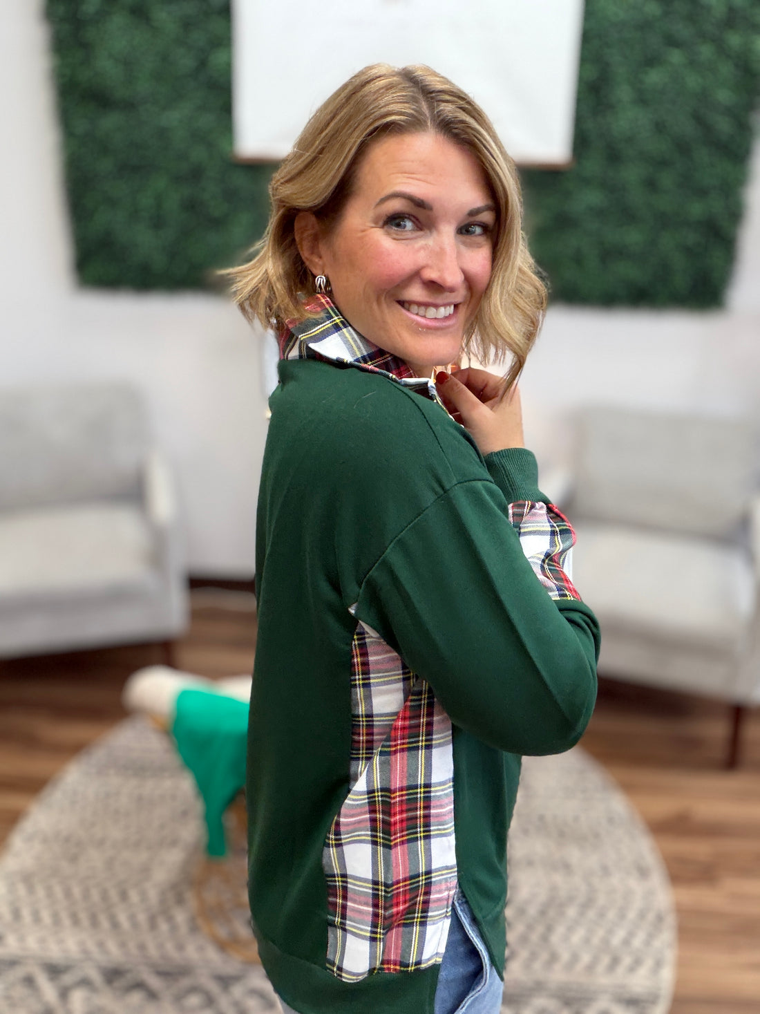 Juniper Plaid Pullover- Green