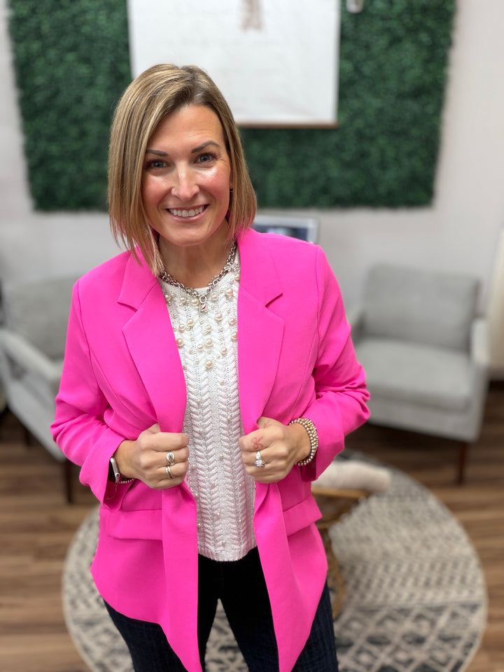 Eco-Friendly Recycled Poly Shirred Sleeve Blazer - Pretty in Pink