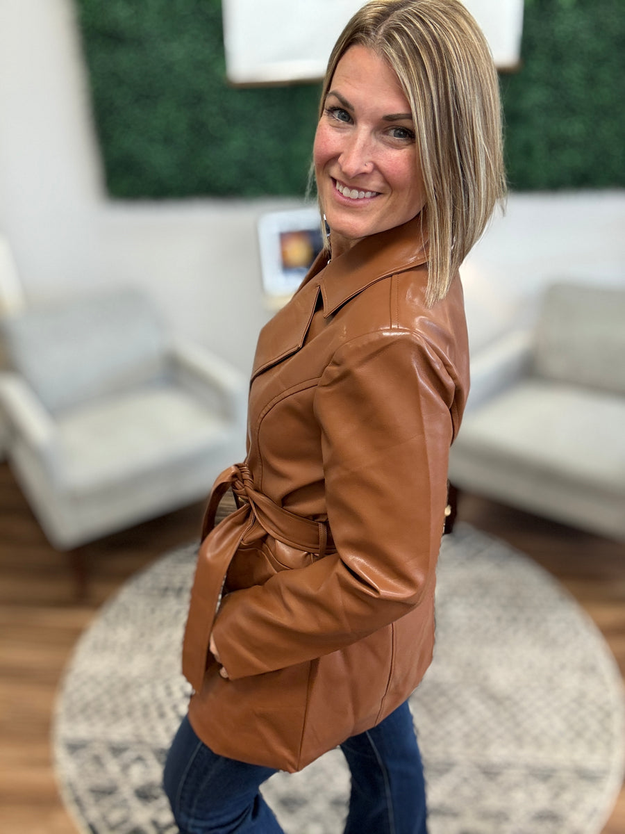 Long Sleeve Vegan Leather Coat