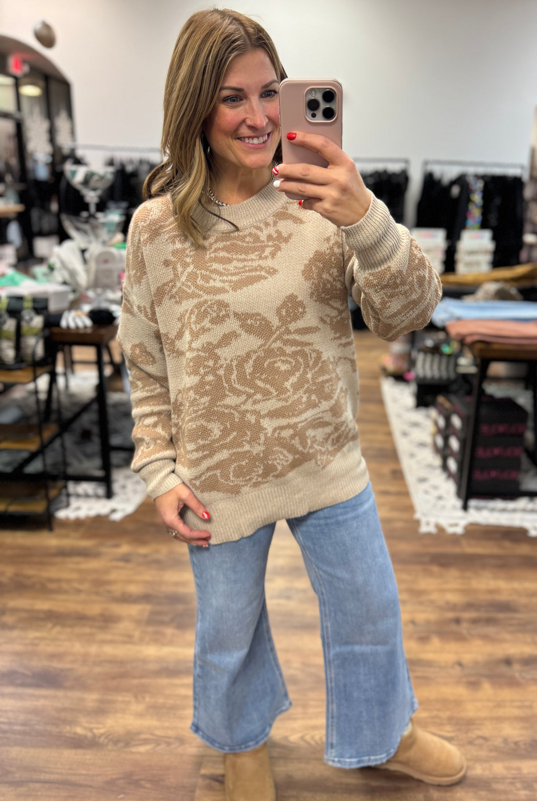 Taupe Floral Sweater