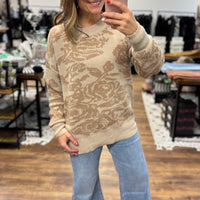 Taupe Floral Sweater