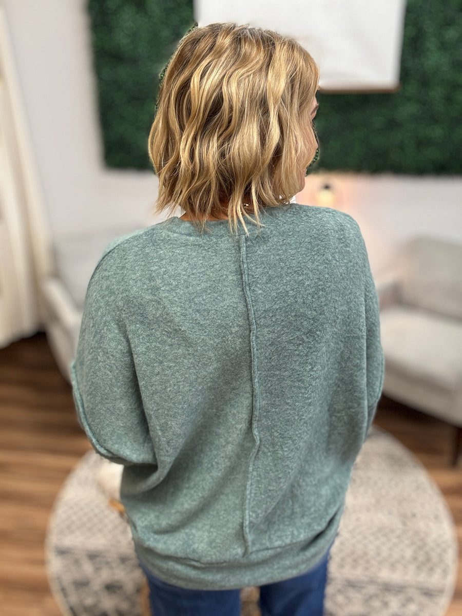Brushed Melange Drop Shoulder Oversized Top - Ash Jade