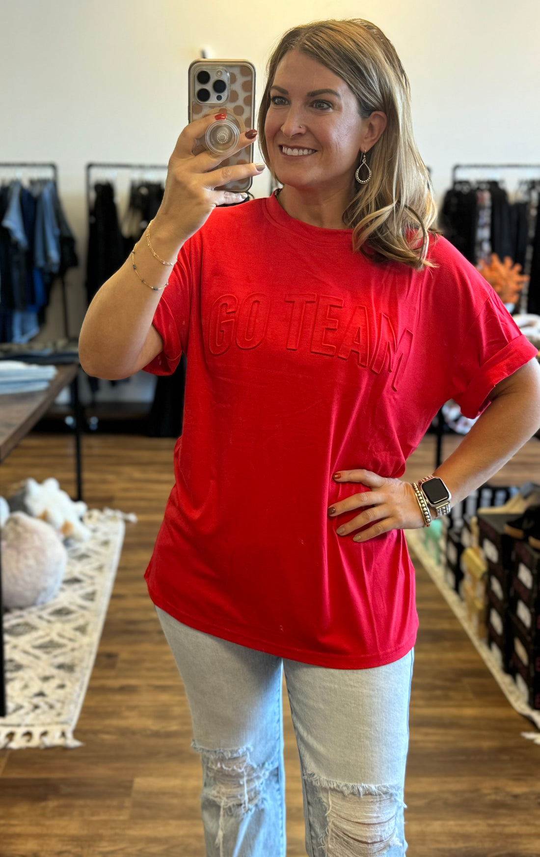 Embossed Oversized Go Team Tee - Red