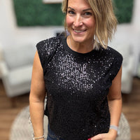 Sequin Bubble Muscle Tank - Black