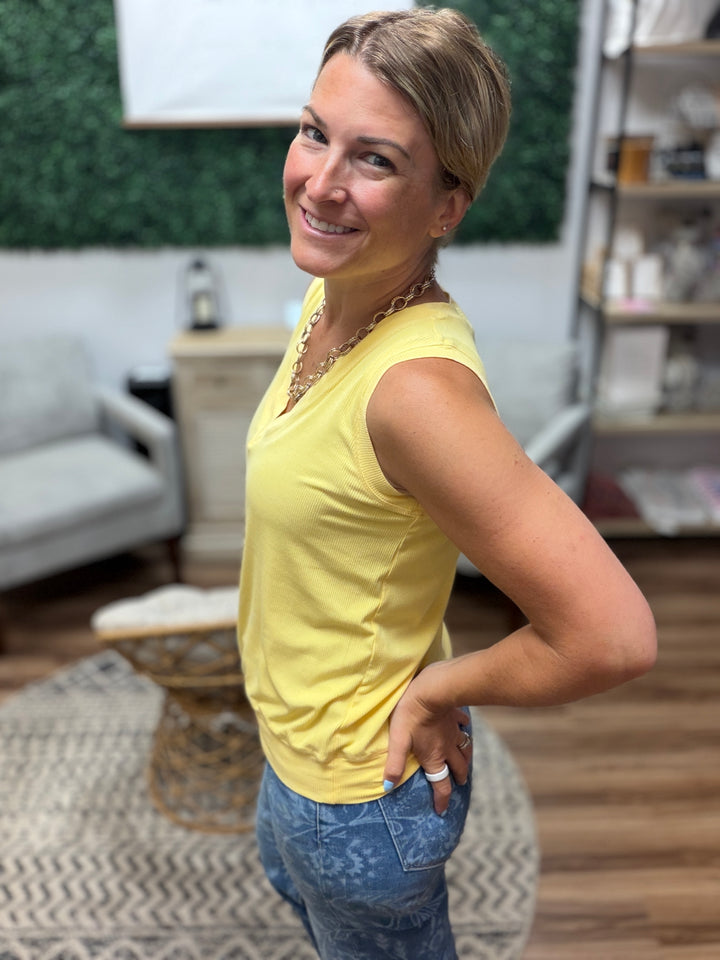 Luxe Air Ribbed V-Neck Tank - Yellow