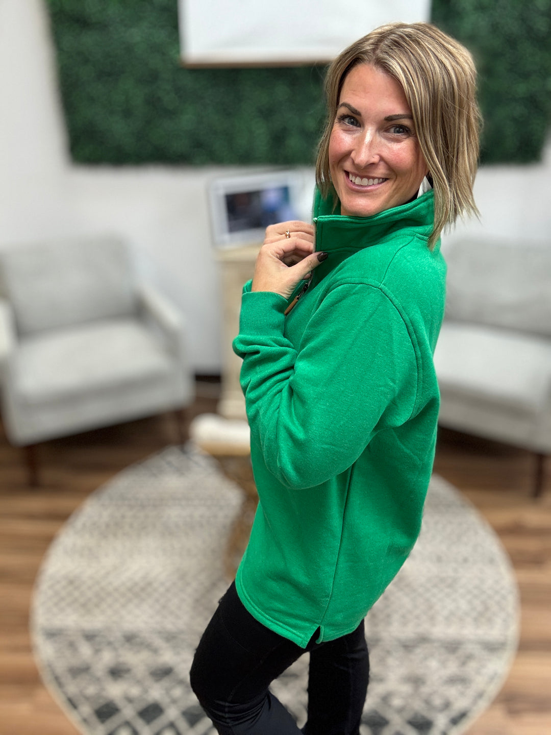 Miley - Vintage Quarter Zip Pullover - Green