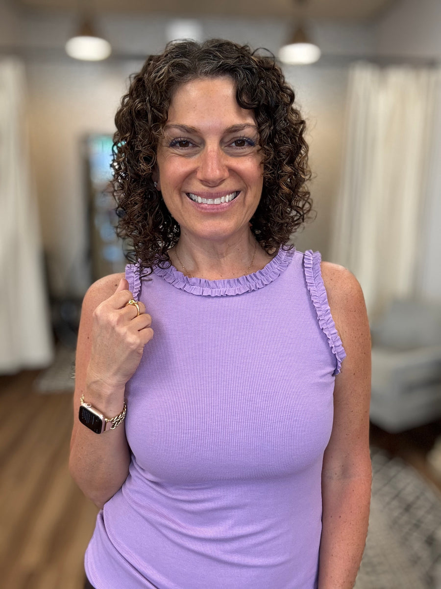 Ribbed Tank with Ruffle Detail - Lavender