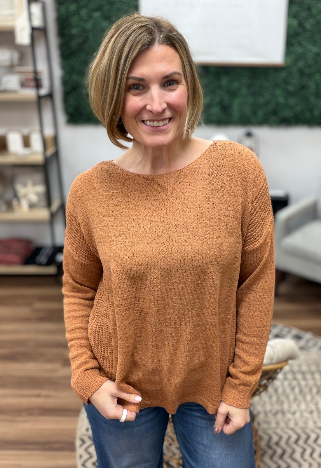 Lightweight Drop Shoulder Sweater - Terracotta