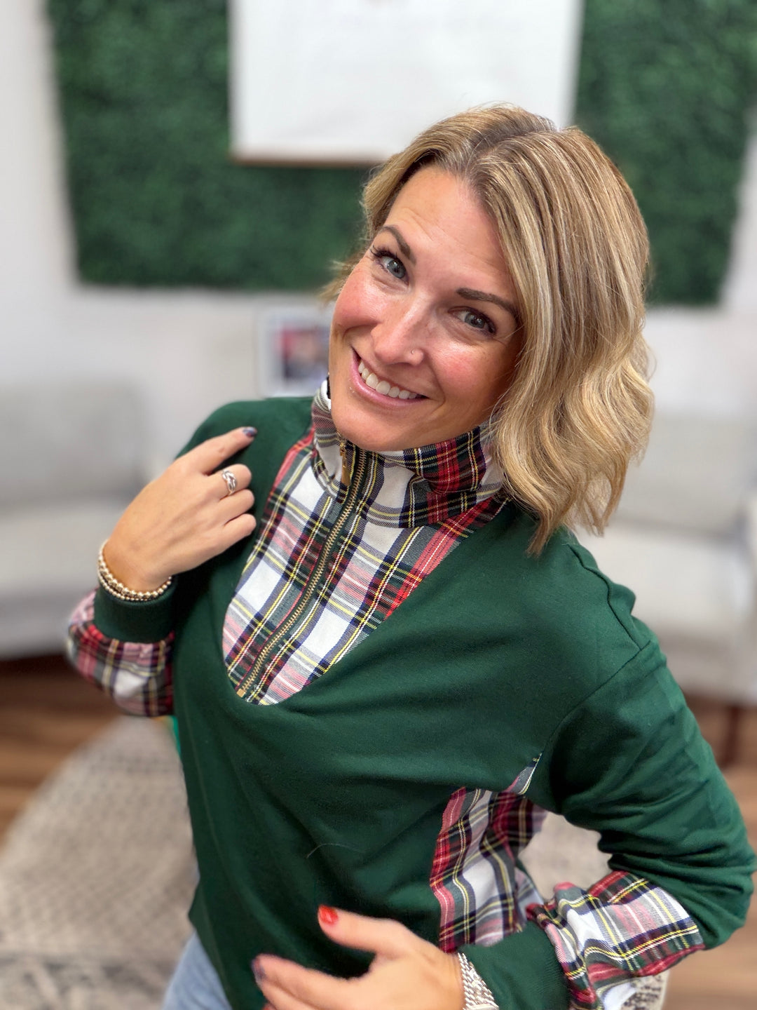 Juniper Plaid Pullover- Green
