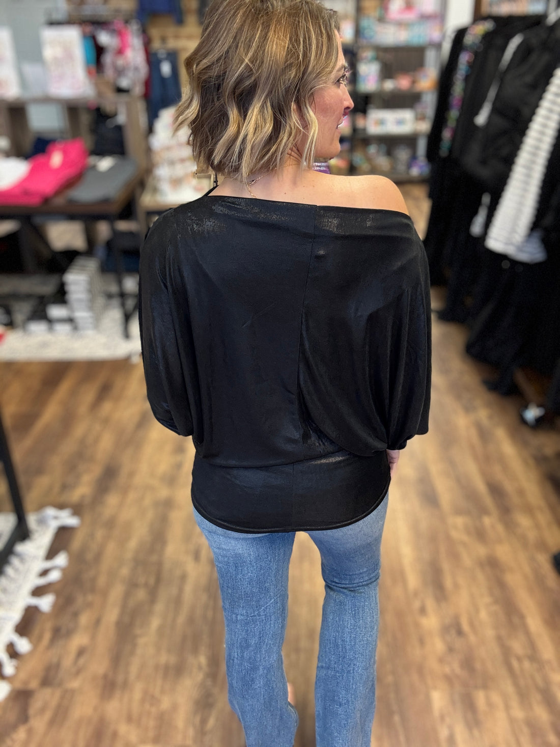 Metallic Foil Knit Top with Dolman Sleeves