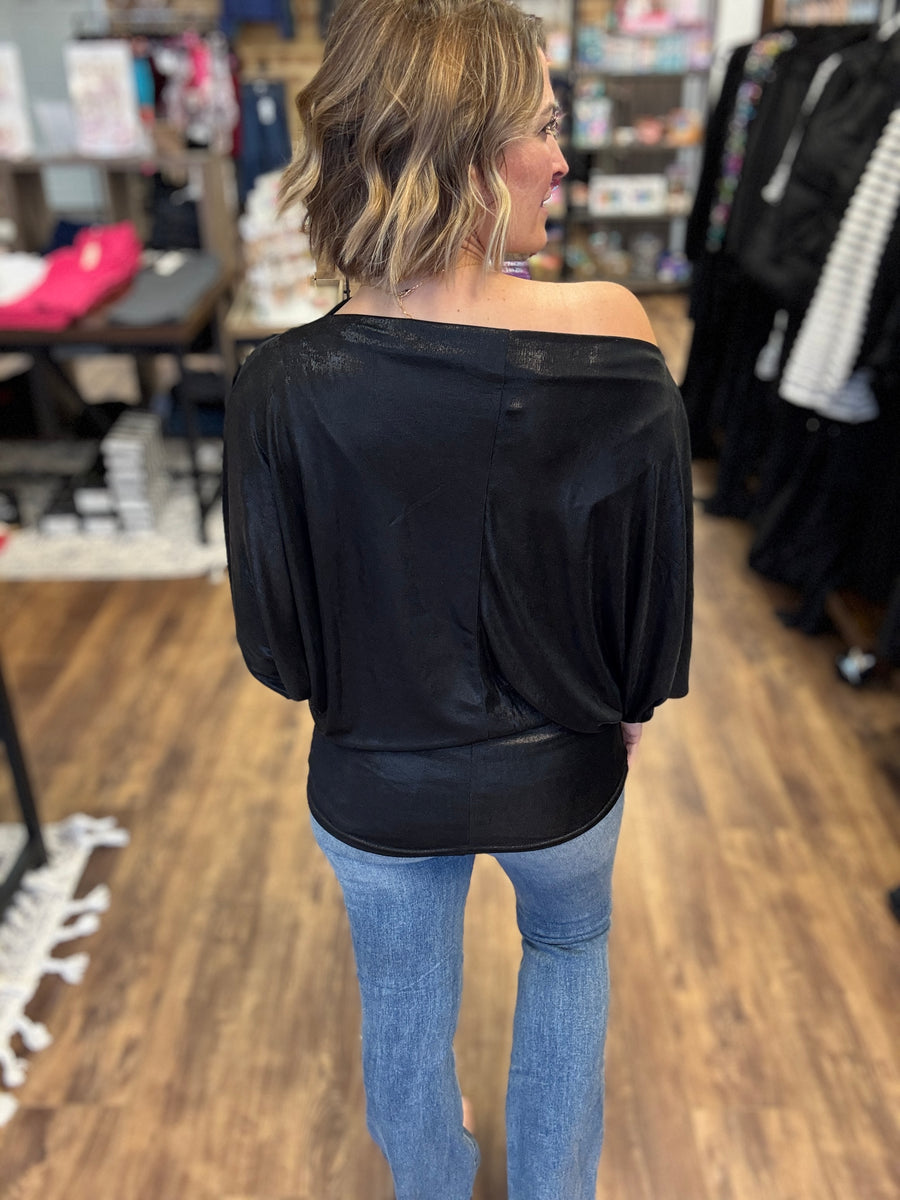 Metallic Foil Knit Top with Dolman Sleeves