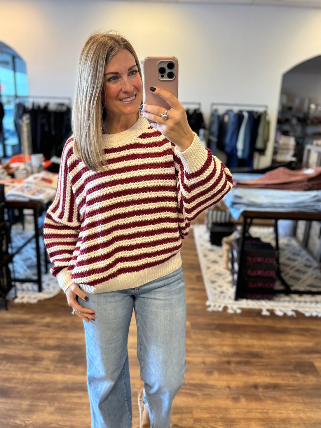 Balloon Sleeve Striped Sweater