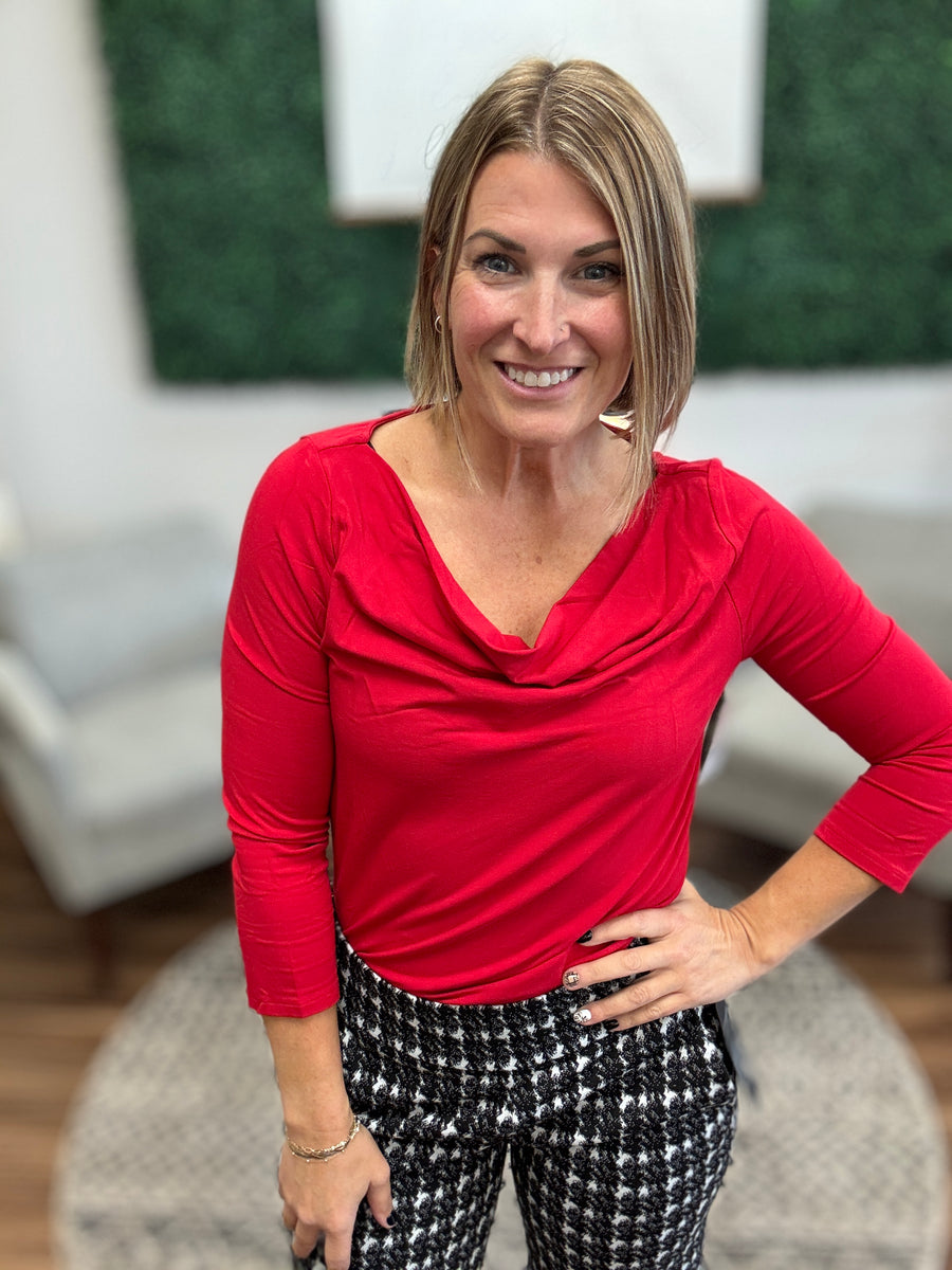 Liverpool - 3/4 Sleeve Draped Neck Knit Top