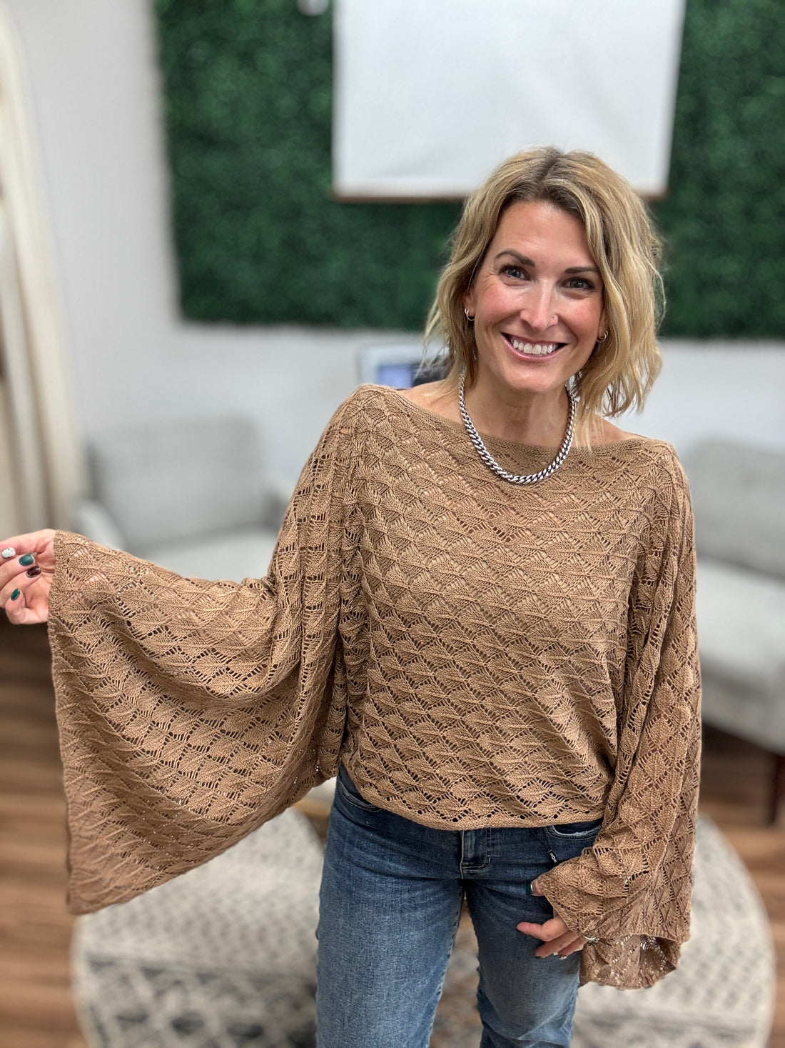 Free Spirit Bell Sleeve Sweater - Brown