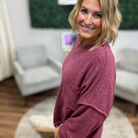 Brushed Melange Drop Shoulder Oversized Top - Eggplant