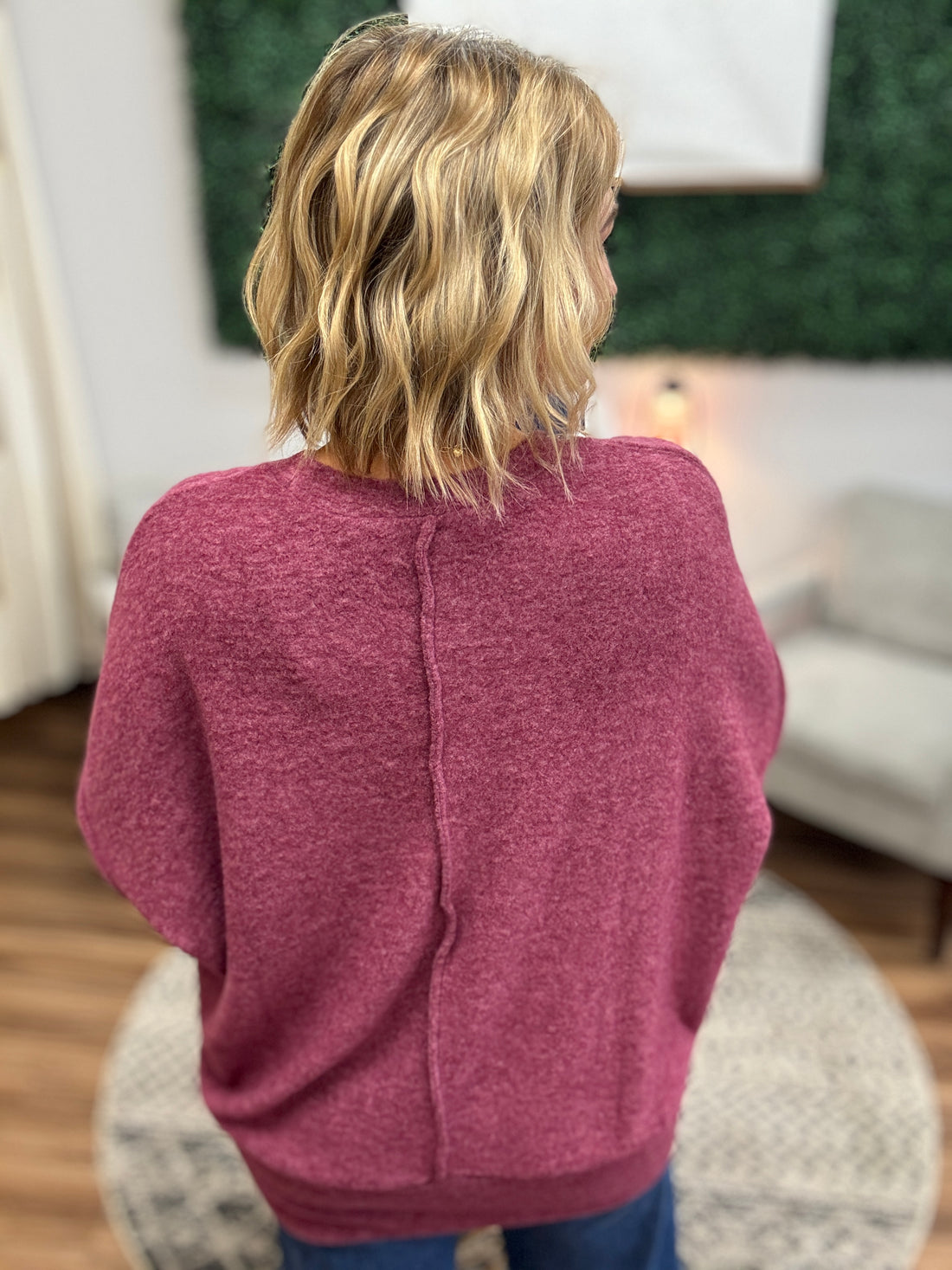 Brushed Melange Drop Shoulder Oversized Top - Eggplant