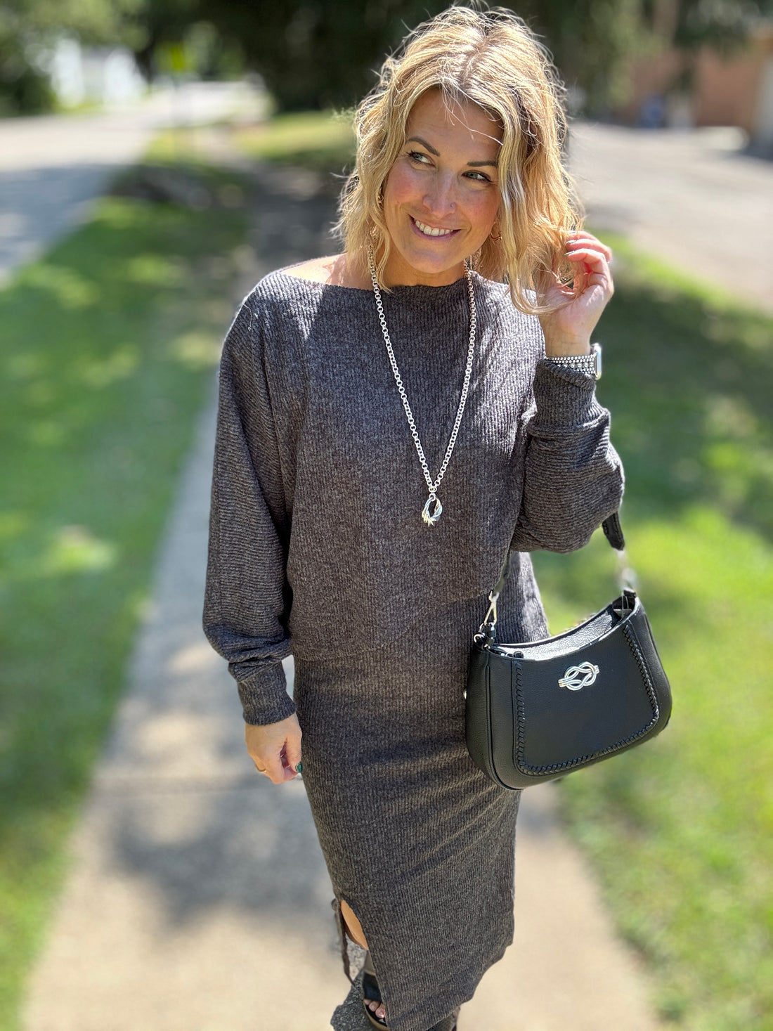 Ribbed Asymmetric Hem and Sleeve Top & Skirt Set