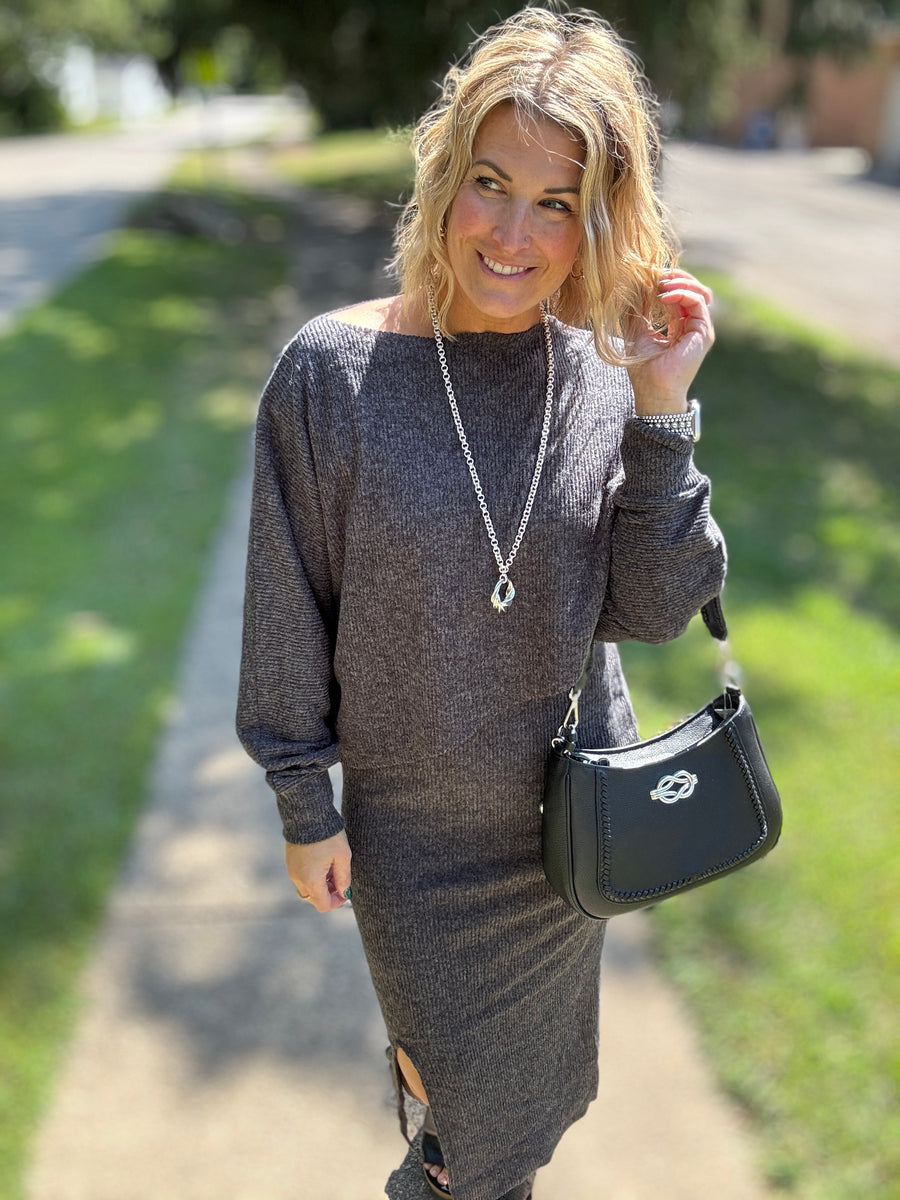 Ribbed Asymmetric Hem and Sleeve Top & Skirt Set