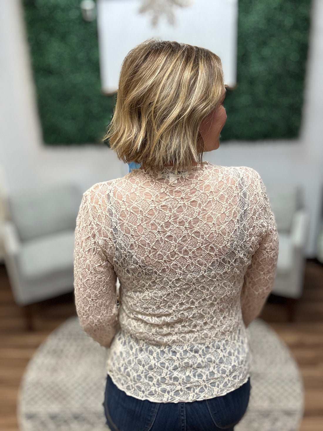 Jolie Lace Thumbhole Top - Beige