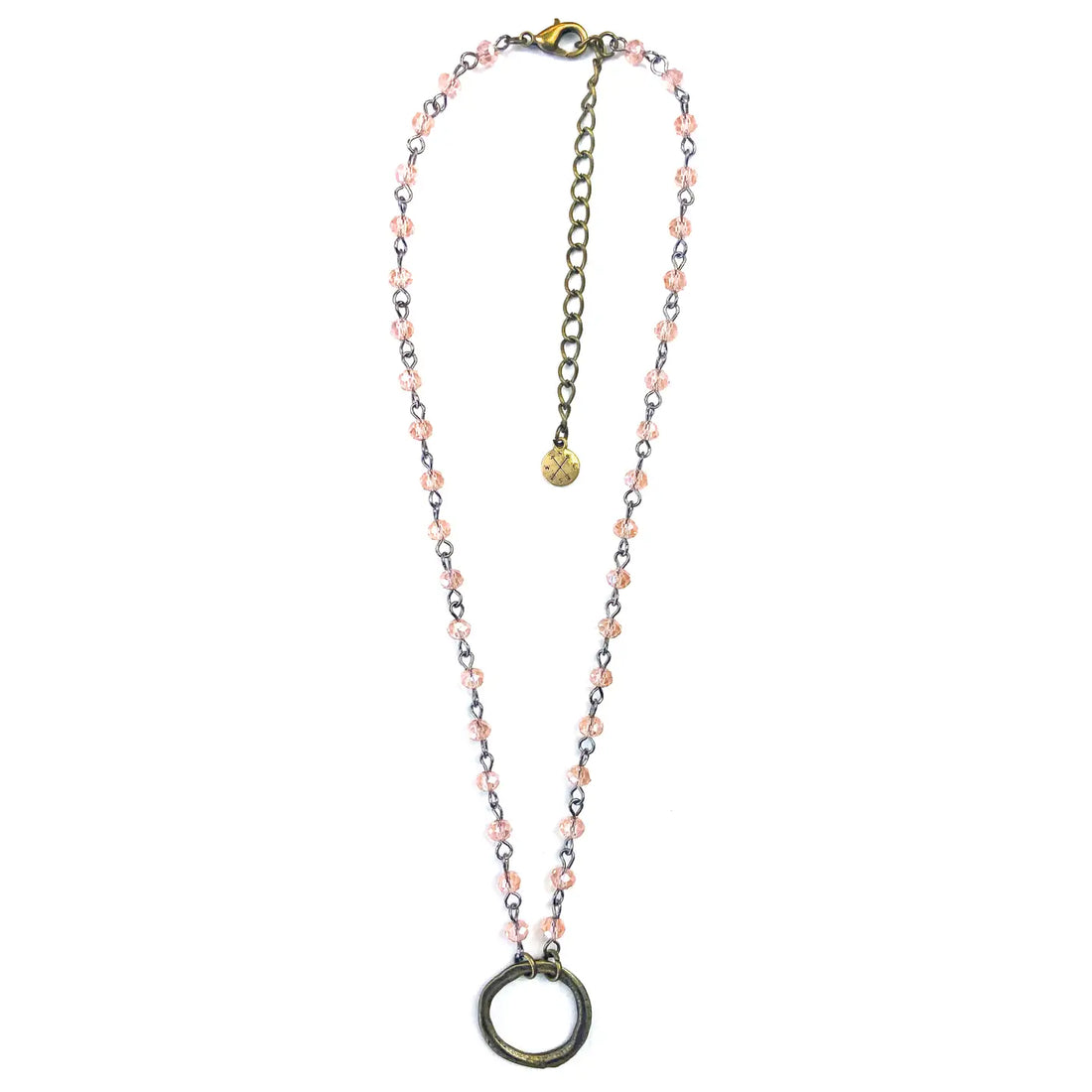 Rosaried & Ring Pendant Necklace - Rose