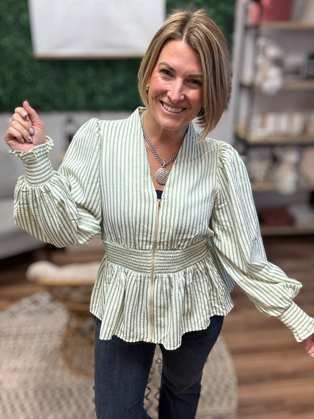 Hampton Stripe Smocked Peplum Top
