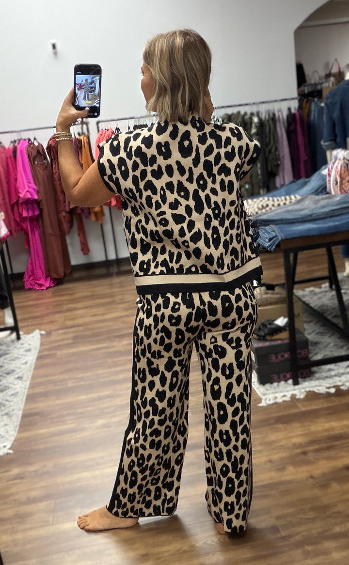 Cheetah Short Sleeve Sweater &amp; Pants Set