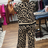 Cheetah Short Sleeve Sweater & Pants Set