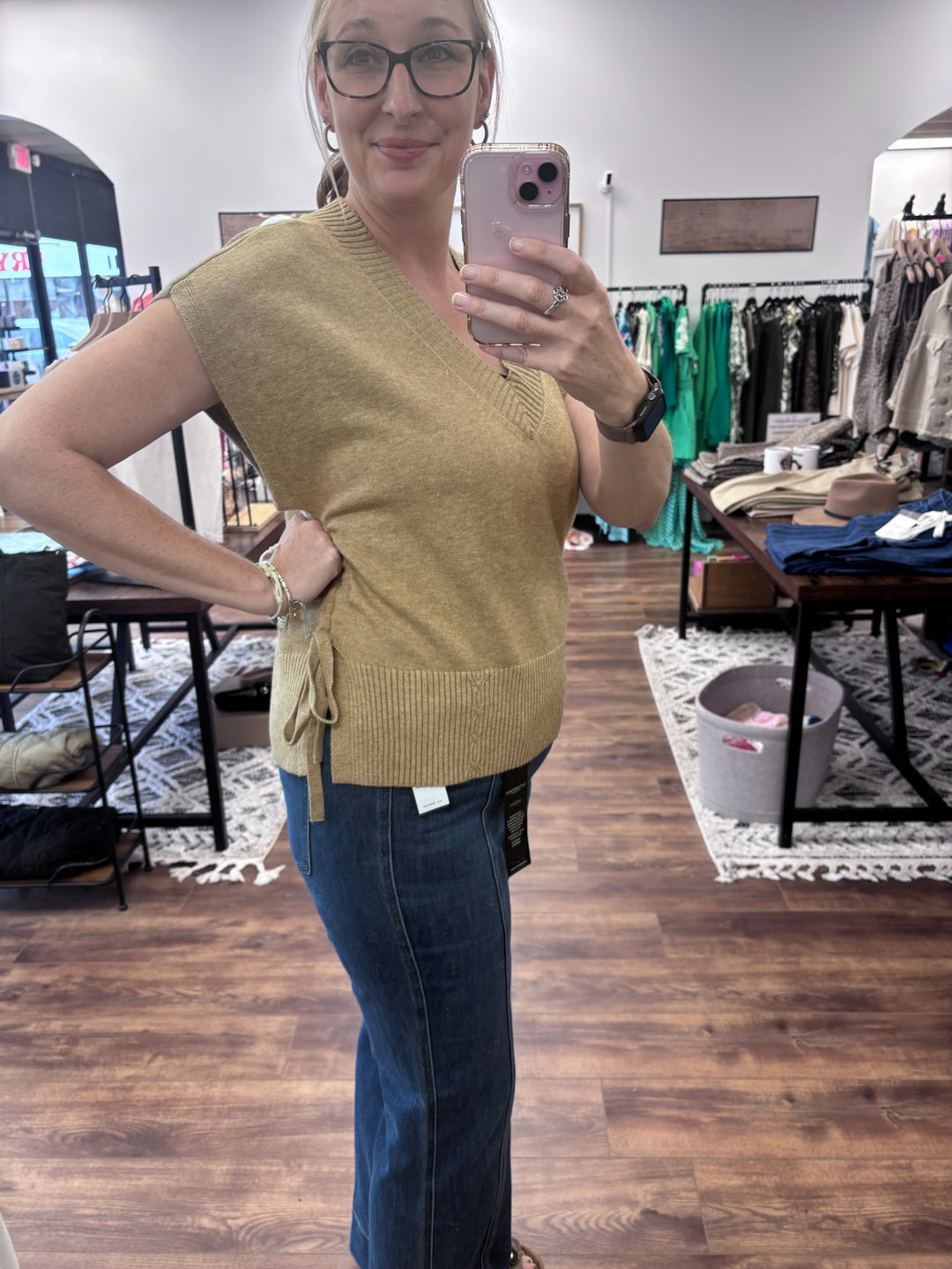 Liverpool - V-Neck Dolman Sweater with Ties - Khaki