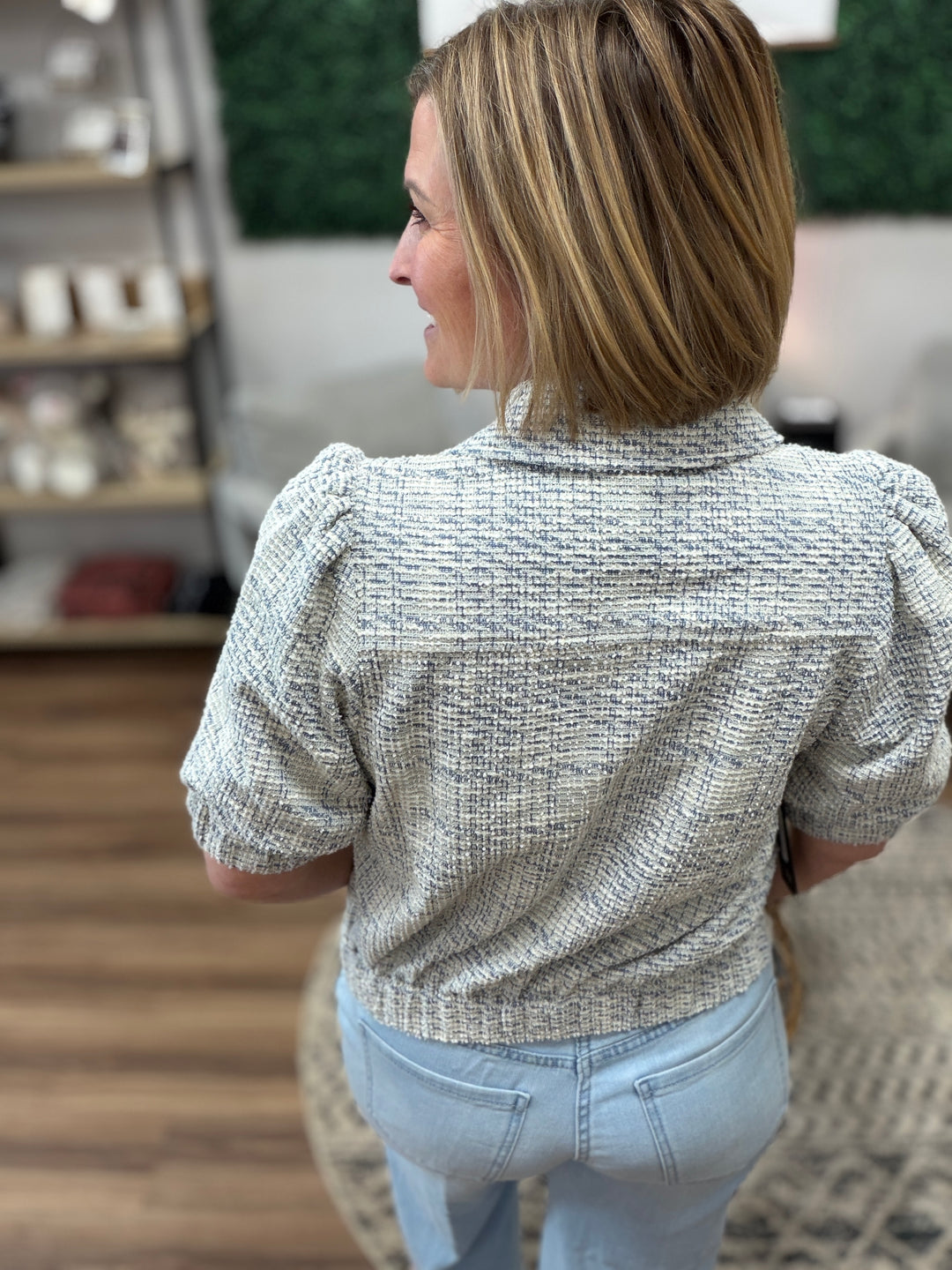 Liverpool - Puff Sleeve Plaid Jacket