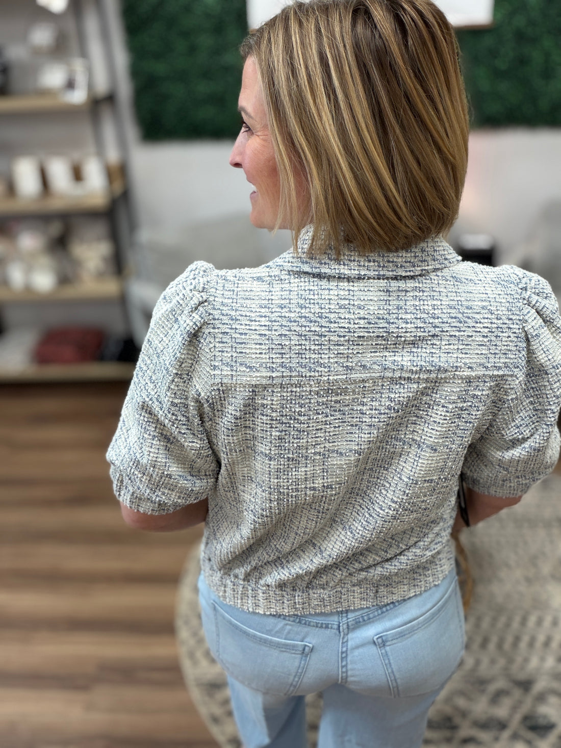 Liverpool - Puff Sleeve Plaid Jacket