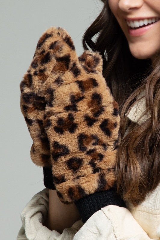 Animal Print Faux Fur Mitten