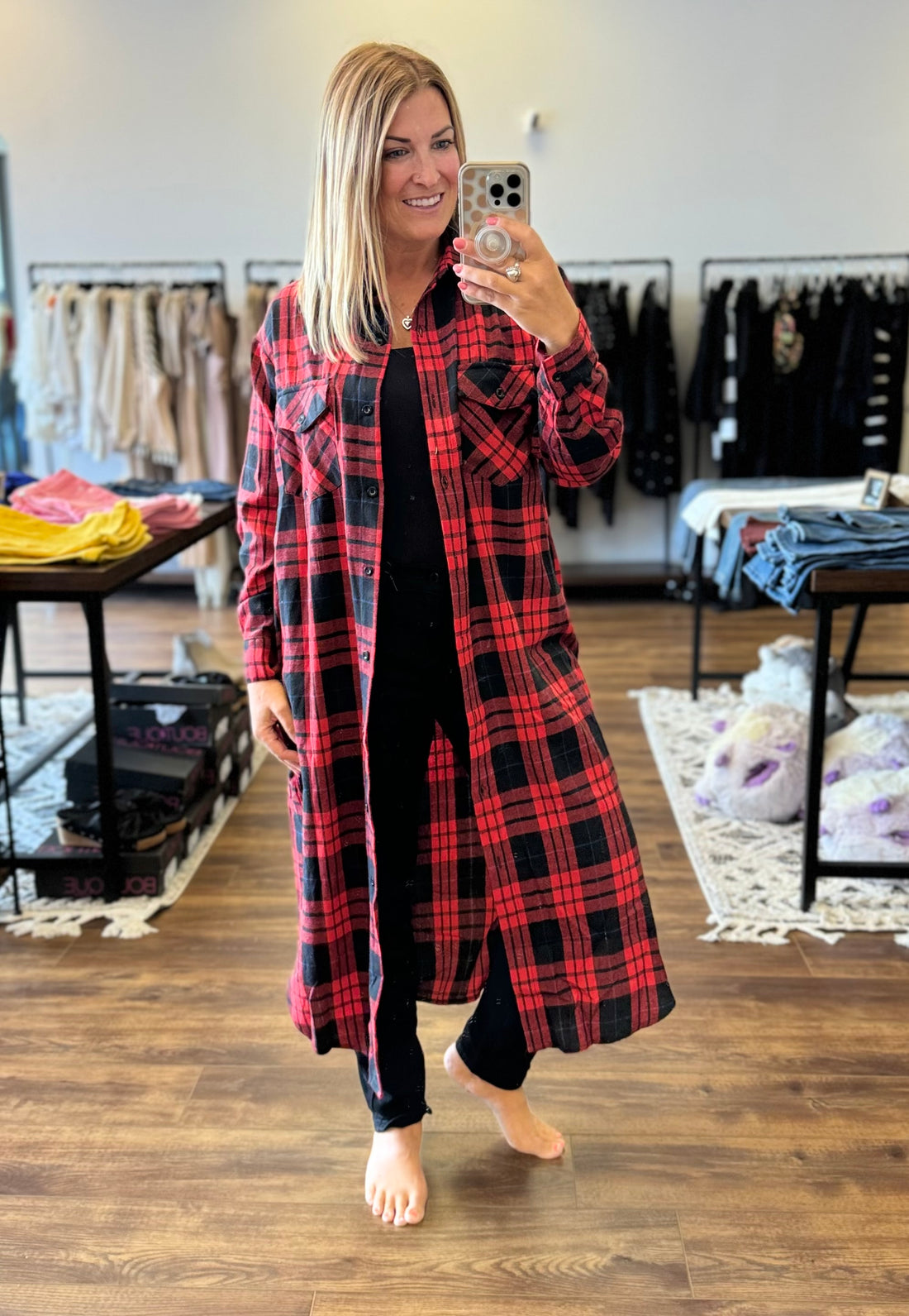 Michelle - Flannel Plaid Longline Shacket