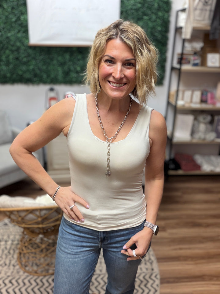 Seamless Tank with Built In Bra - Sand Beige