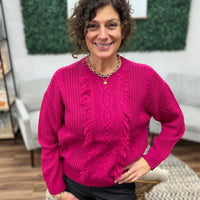 Liverpool - Long Sleeve Crew Neck Sweater with Fringe - Raspberry