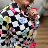 Checkered Conversation Hearts Pajama Set