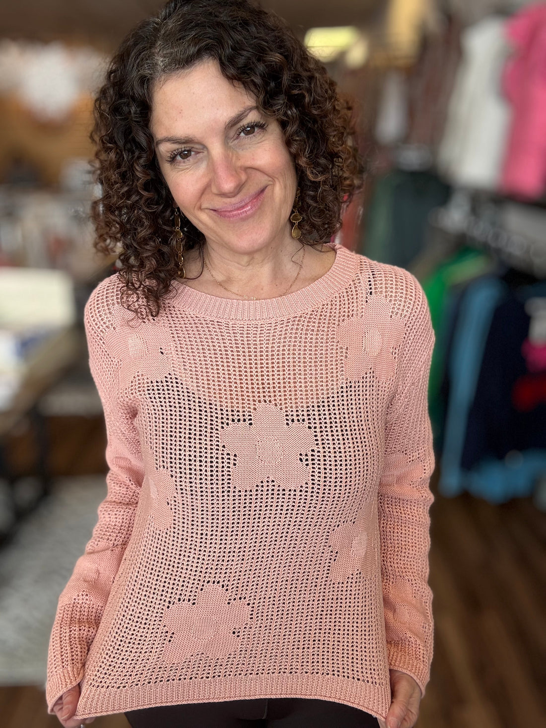 The Breezy Bloom Openwork Sweater - Peach