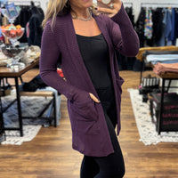 Lola Waffle Knit Cardigan with Thumbholes - Plum